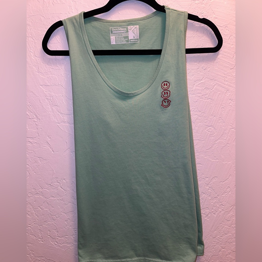 Women’s Mint Green Dutch Bros Tank with Embroidered Smileys and Windmill